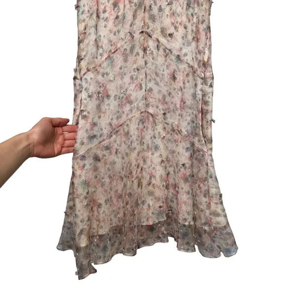 Theyskens' Theory Dora Iviar Dress 100% silk Size 10 Pastel Embellished A-Line - Picture 5 of 6